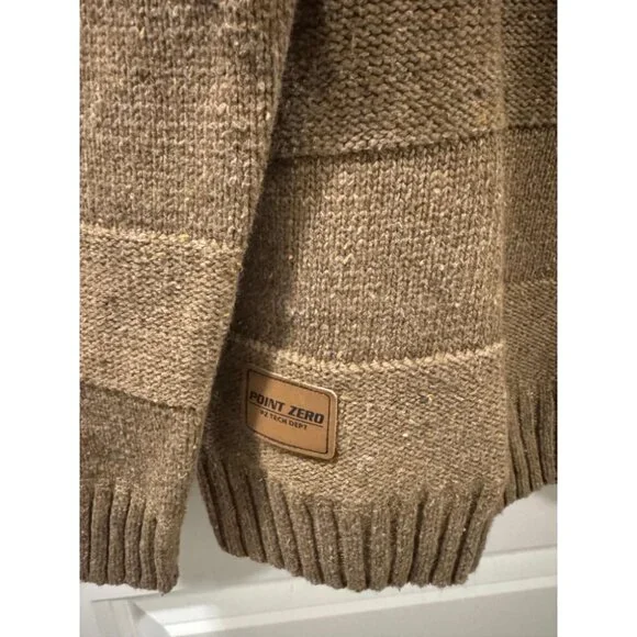 Point Zero Sweater Men L Brown Shawl Collar Knit Button Long Sleeves Pullover - Picture 10 of 10